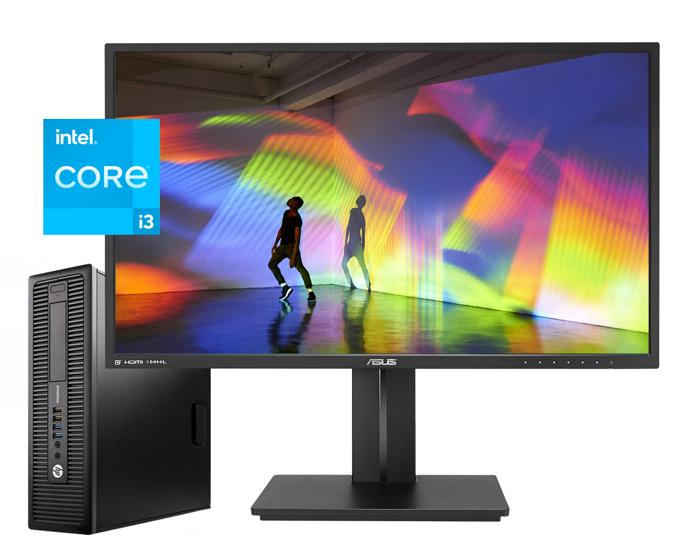 Pack HP Elitedesk 800 G1 + Asus Be24a / Core I3 4130 3,4ghz / 16Gb ram / 500Gb / 24" Superior FullHD / Win 10 Pro ¡Ex-demo!