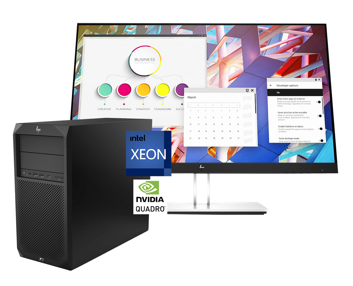 Pack HP Z2 G4 + E24 G4 Xeon W-2144, 16GB, SSD 512Gb NVMe+1Tb, Quadro P1000, 24"FullHD ¡Liquidación!