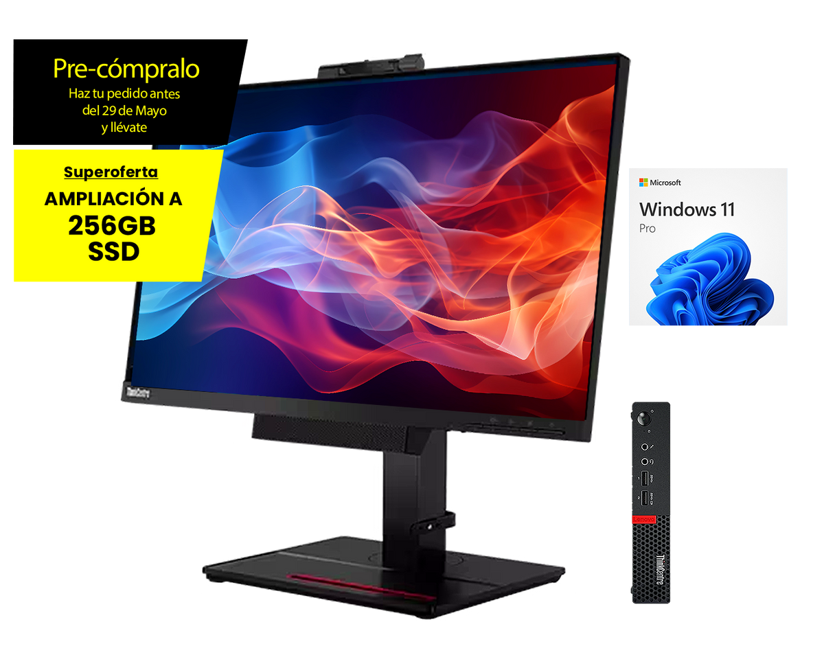 ¡Pack 2 en 1! Lenovo Thinkcentre M920Q + A17TIO22 / Core i5 8500t 2,1ghz / 8Gb ram / 256Gb ssd / 21,5" FullHd / Webcam / Multimedia / Win 11 Pro ¡Ex-demo!