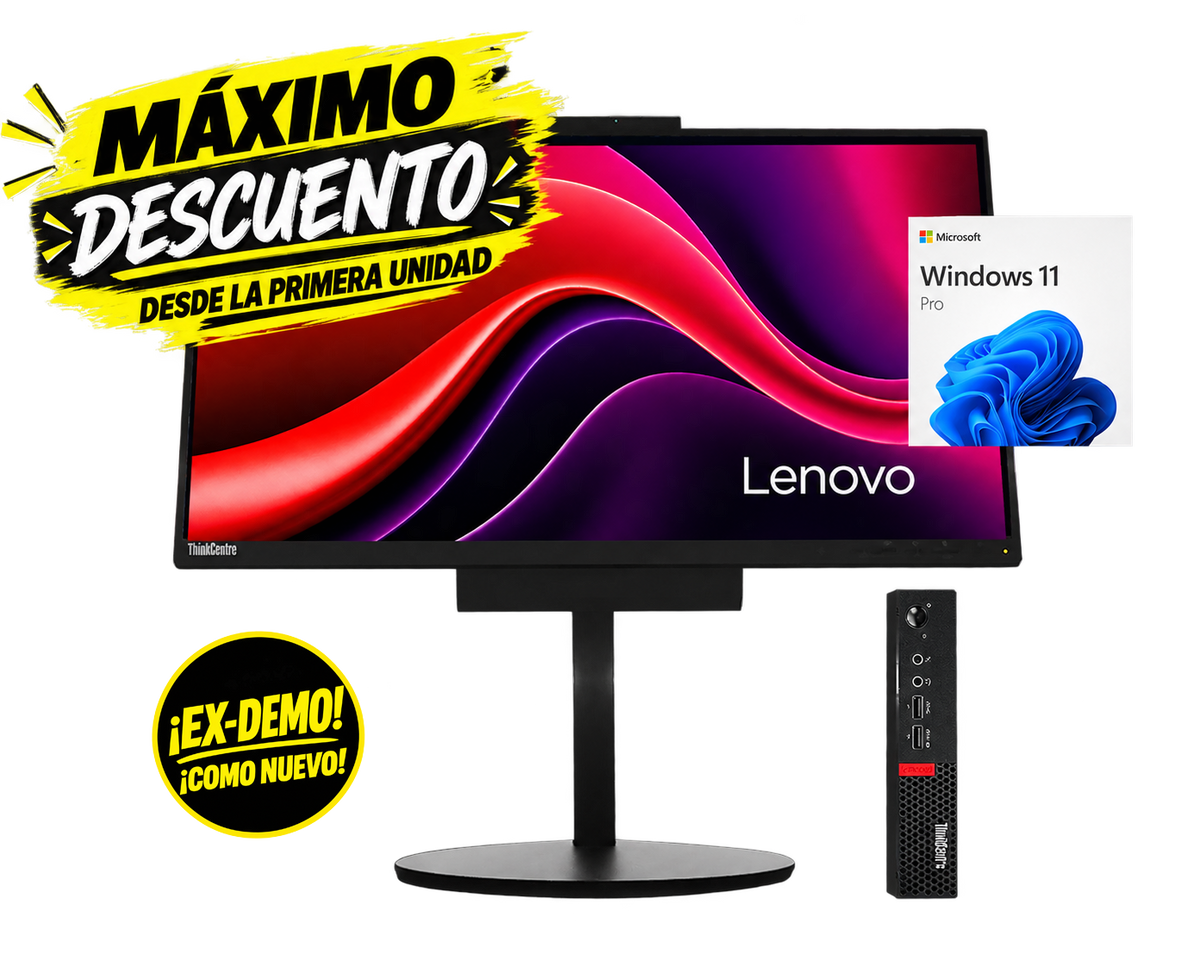 Lenovo Thinkcentre M920Q + monitor A17TIO22 i5‑8500T, 8GB, HDD 500GB SATA , 22” FHD, Webcam, ¡Ex‑demo!