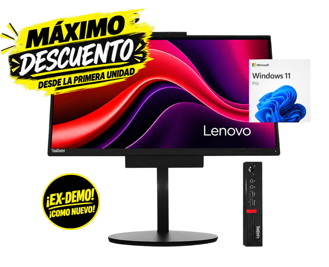 Lenovo Thinkcentre M920Q + monitor A17TIO22 i5‑8500T, 8GB, HDD 500GB SATA , 22” FHD, Webcam, ¡Ex‑demo!