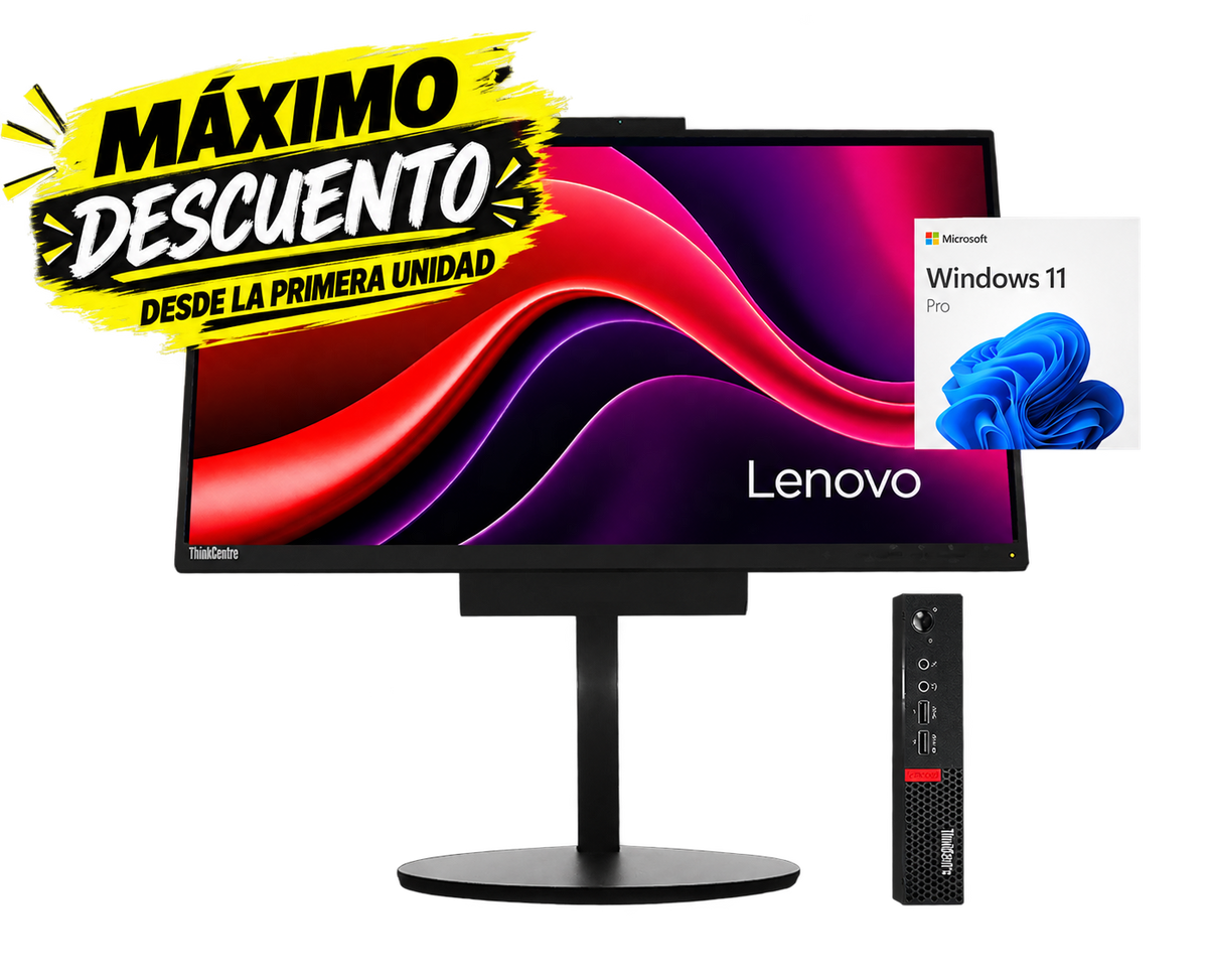 Lenovo ThinkCentre M920Q + A17TIO22 21.5” i5‑8500T, 8GB, 500GB sata, FHD, Webcam, ¡Liquidación!