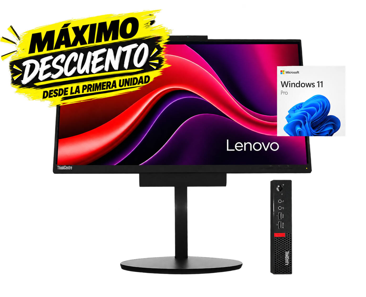 Lenovo ThinkCentre M920Q + A17TIO22 21.5” i5‑8500T, 8GB, 500GB sata, FHD, Webcam, ¡Liquidación!