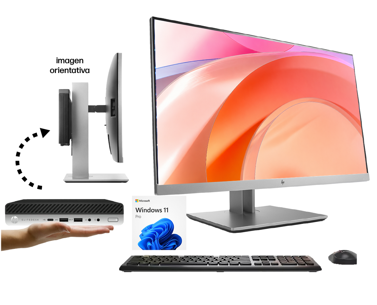 HP ProDesk 600 G5 + EliteDisplay E233, i5‑9500T, 8 GB RAM, SSD 256GB, 23” FHD, WiFi, ¡Ex‑demo!