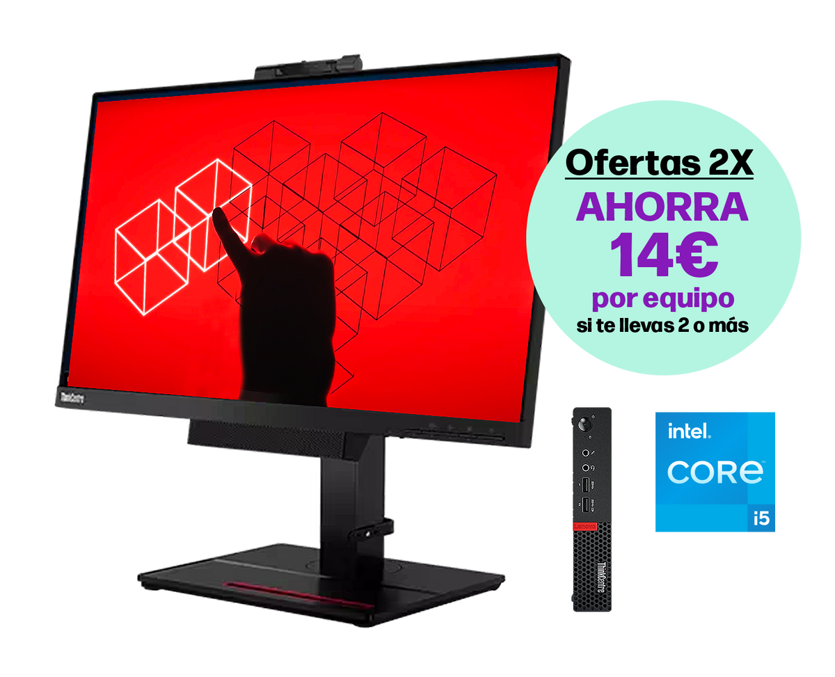 ¡Pack 2 en 1! Lenovo Thinkcentre M920Q + A17TIO22 / Core i5 8500t 2,1ghz / 8Gb ram / 500Gb / 21,5" FullHD / Webcam / Multimedia / Win 11 Pro ¡Ex-demo!