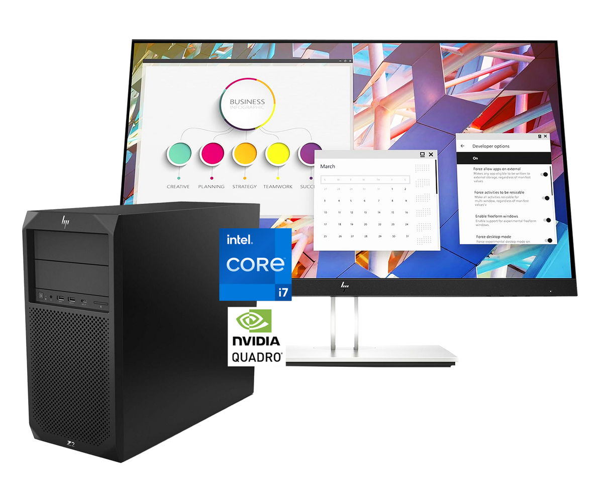 Pack HP Z2 G4 + E24 G4 Xeon W-2144, 16GB, SSD 512Gb NVMe+1Tb, Quadro P1000, 24"FullHD ¡Liquidación!