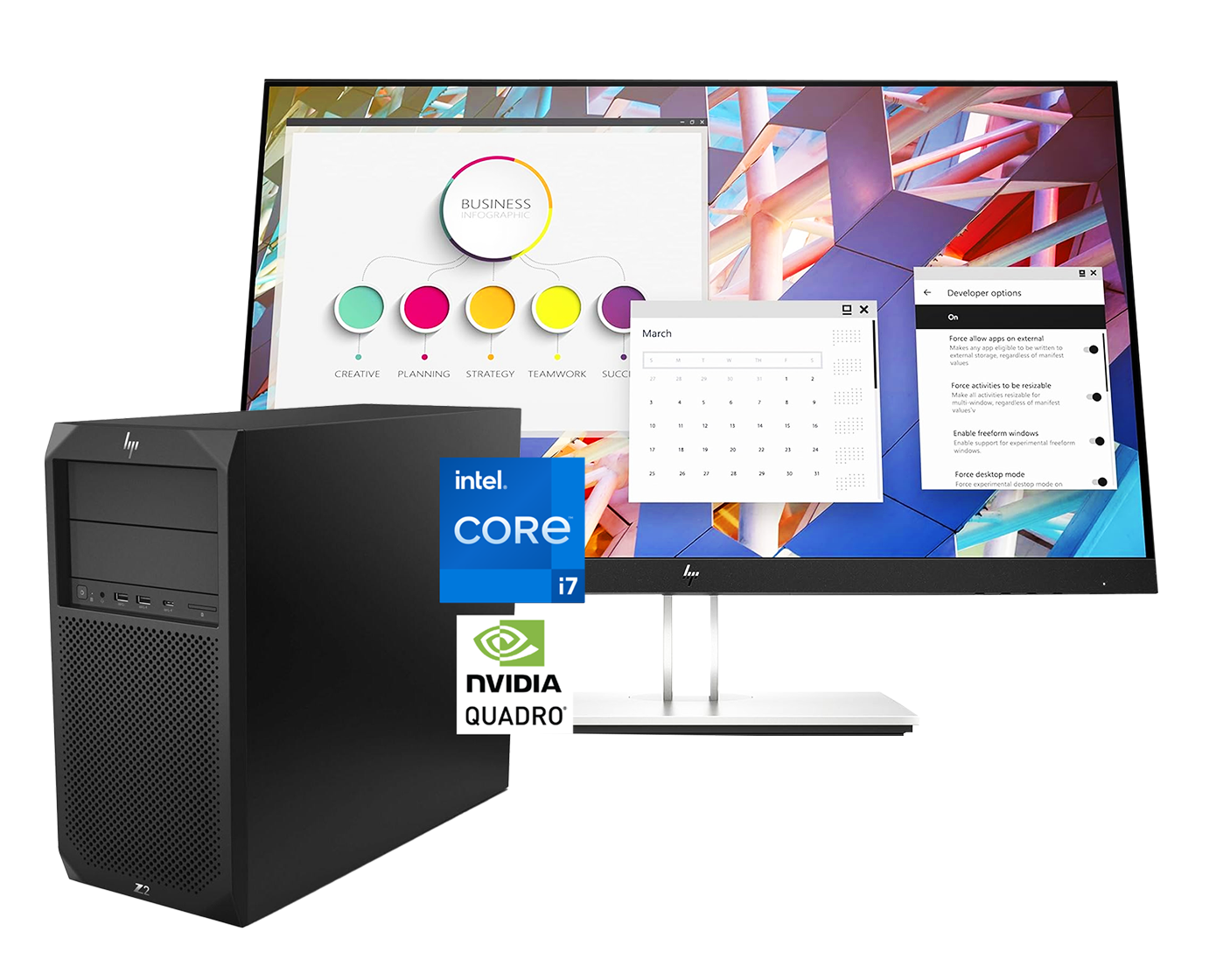 Pack HP Z2 G4 + E24 G4 Xeon W-2144, 16GB, SSD 512Gb NVMe+1Tb, Quadro P1000, 24"FullHD ¡Liquidación!