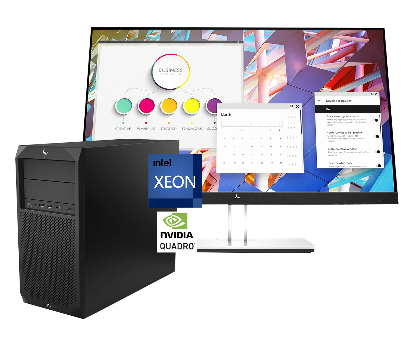 Pack HP Z2 G4 + E24 G4 Xeon W-2144, 16GB, SSD 512Gb NVMe+1Tb, Quadro P1000, 24"FullHD ¡Liquidación!